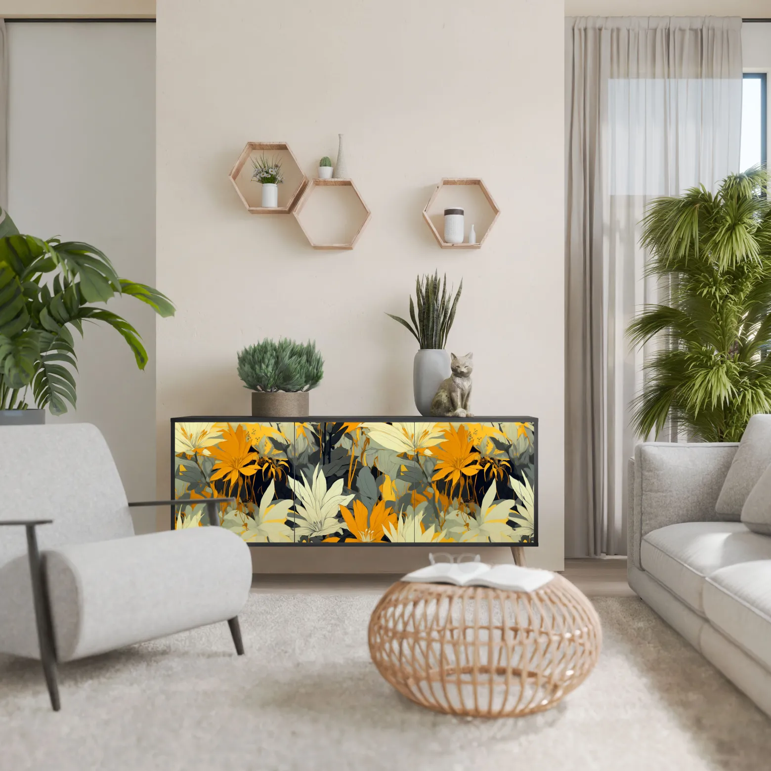 SUNKISSED LILY Komoda 3 drzwi Czarna-Bukowa skośna