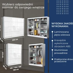 Szafa garderoba przesuwna BRENT 100 cm JULY POŁYSK ANTRACYT