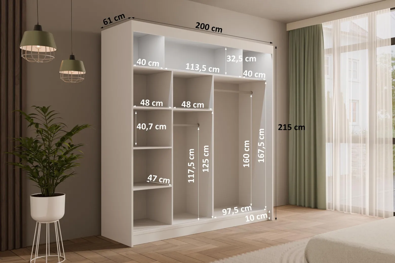 Szafa LED z drzwiami przesuwnymi i lamelami VILANv2 200 x 215 cm