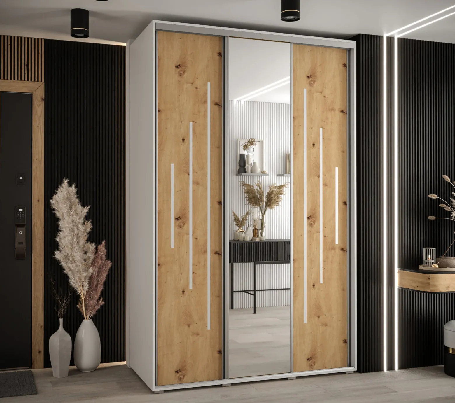 Szafa przesuwna 60 wysoka Davos 13 160 biały+artisan+srebrny