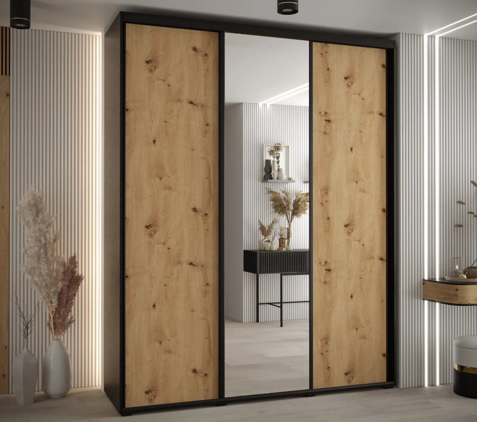 Szafa przesuwna 45 wysoka Davos 3 200 czarny+artisan+czarny