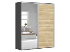 Szafa przesuwna Flex 200 cm z lustrem grafit/dąb mauvella