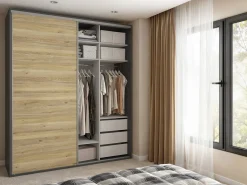 Szafa przesuwna Flex 200 cm z lustrem grafit/dąb mauvella