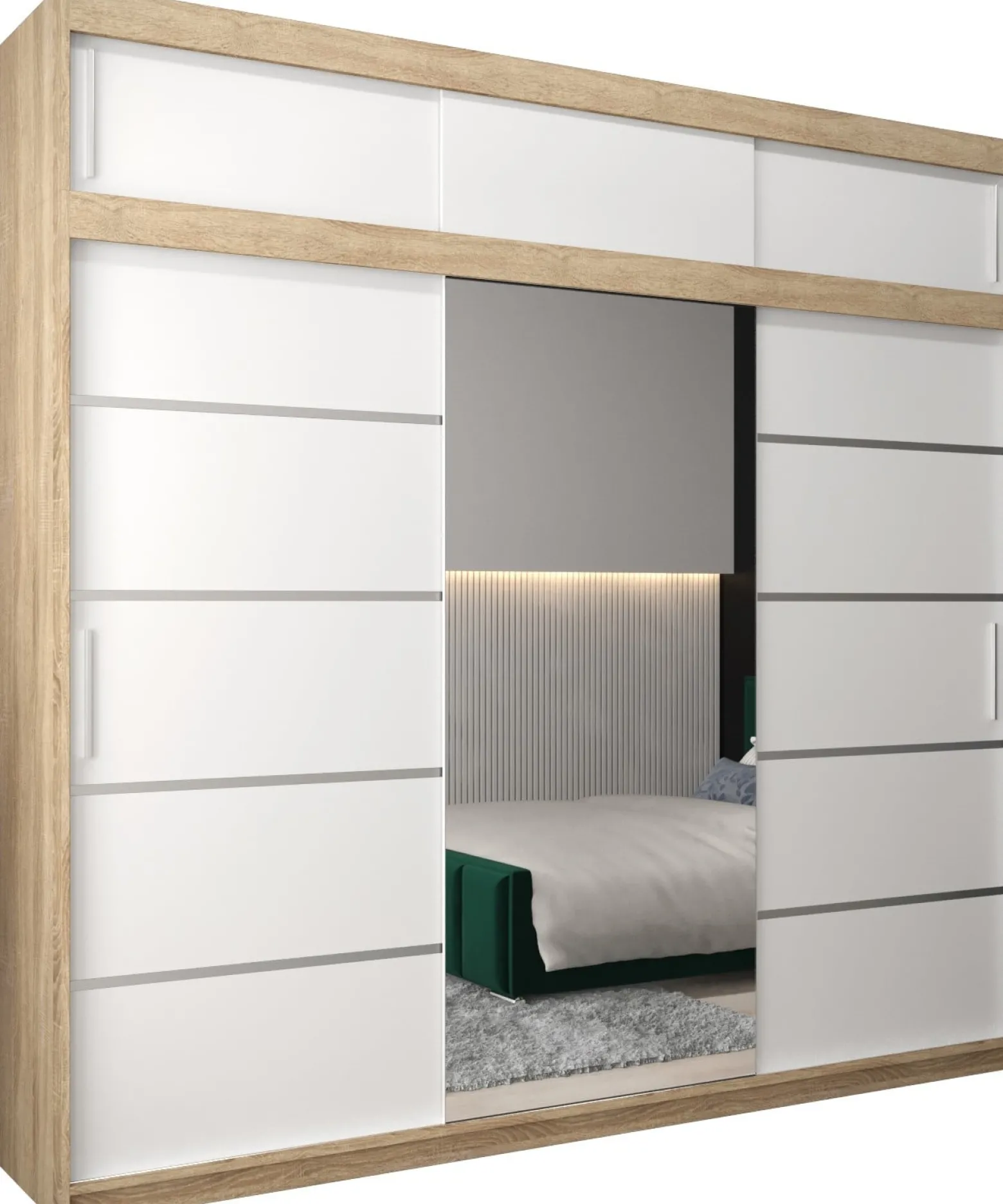 Szafa przesuwna Verona 2 250 sonoma + biały z nadstawką