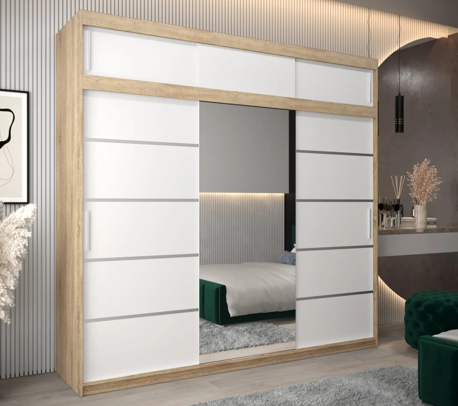 Szafa przesuwna Verona 2 250 sonoma + biały z nadstawką