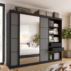 Szafa przesuwna z lustrem 250 cm LOFT z półkami