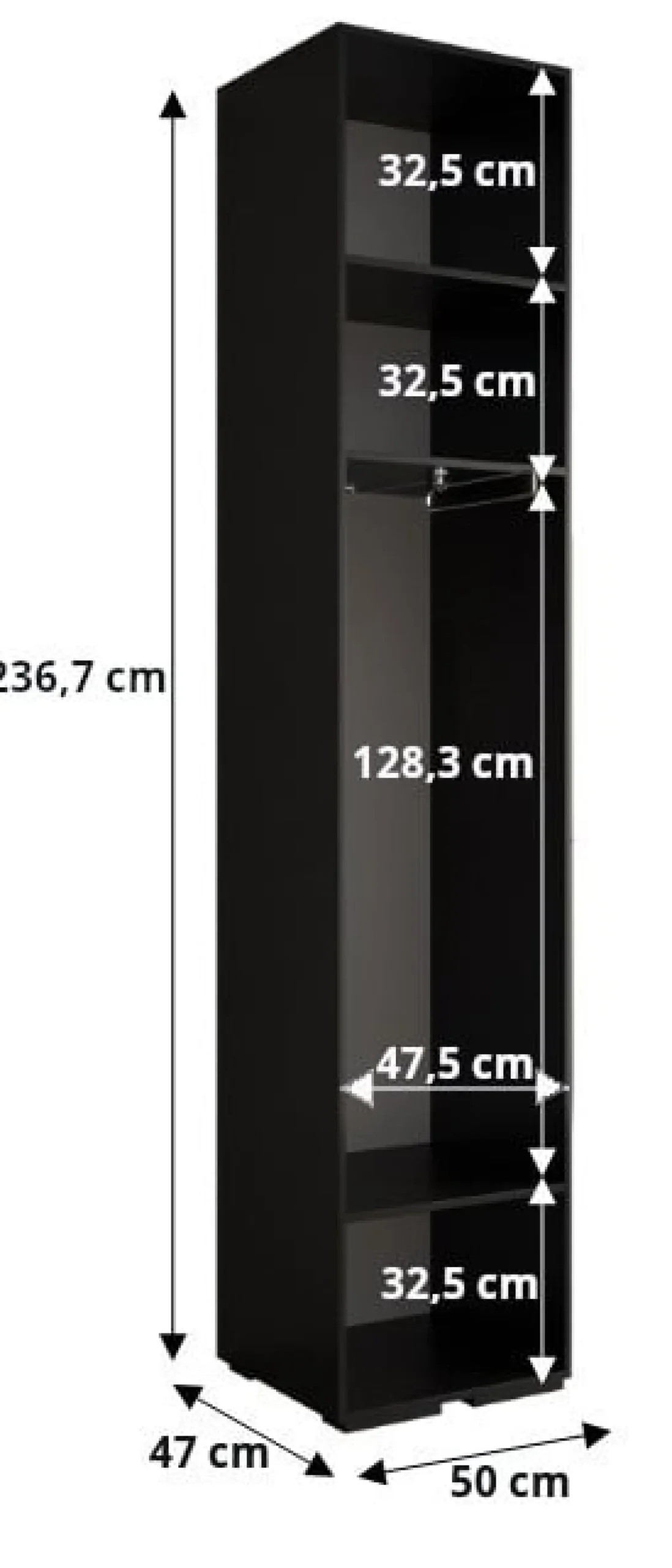Szafa ubraniowa Garderoba INOVA 4 1,5SZ biały+czarny