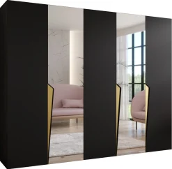 Szafa uchylna z lustrem PIANO 2 250 wys 202 cm Czarny + u Złoty