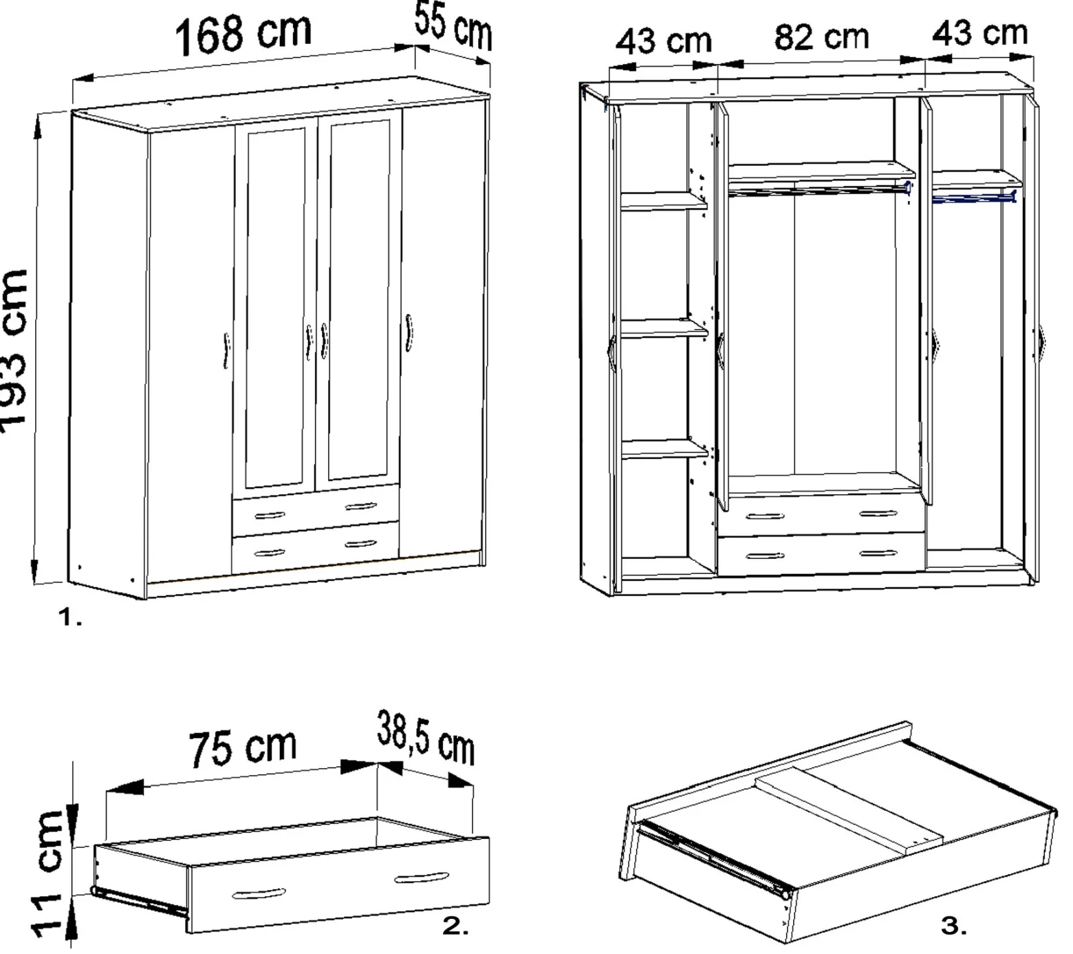 Szafa Czterodrzwiowa SZ08 Biały 55x168x193 Bestseller