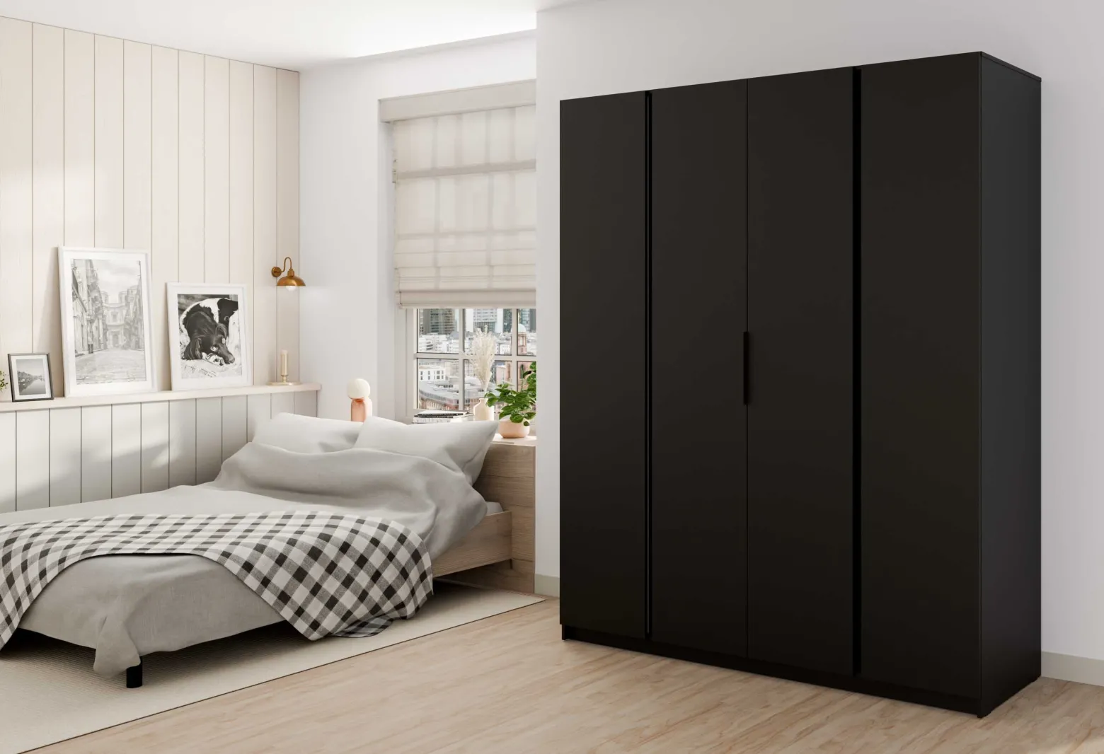 Szafa do przedpokoju i sypialni 4-drzwiowa z półkami Dravero BL/BL 4F