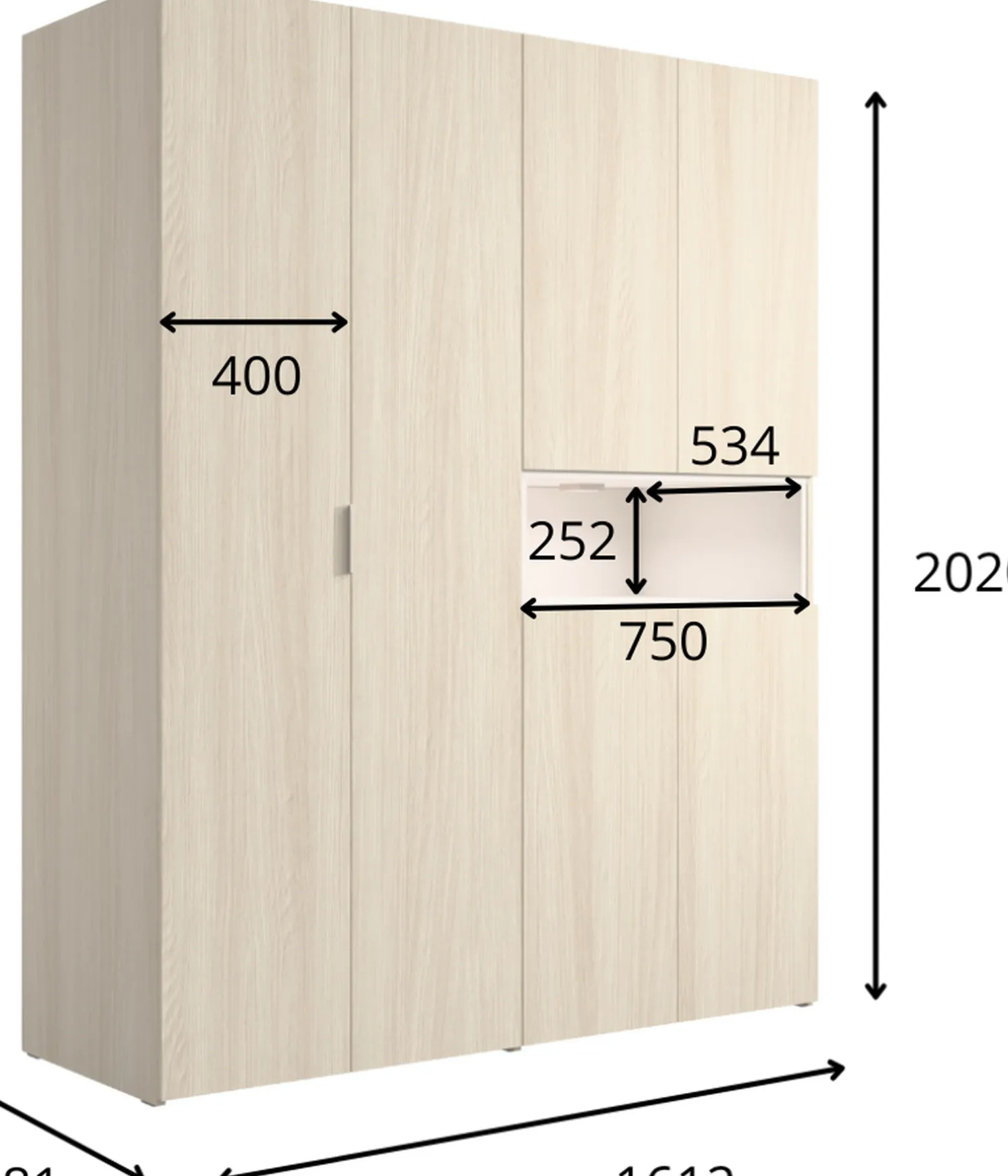 Szafa do sypialni 161 cm z 6 drzwiami i drążkami VESSI