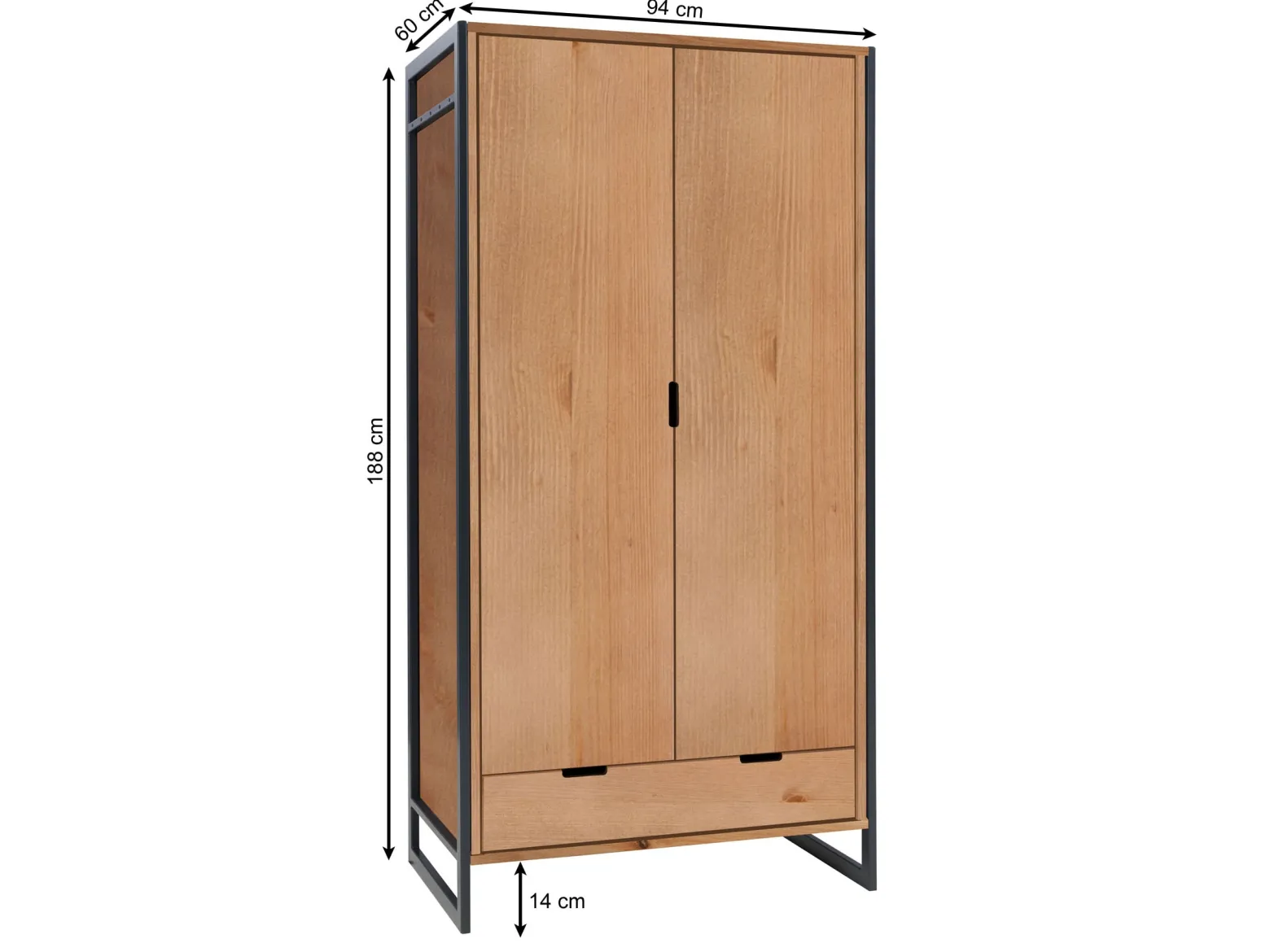 Szafa drewniana LOFT WOOD z drążkiem, kolor dębowy