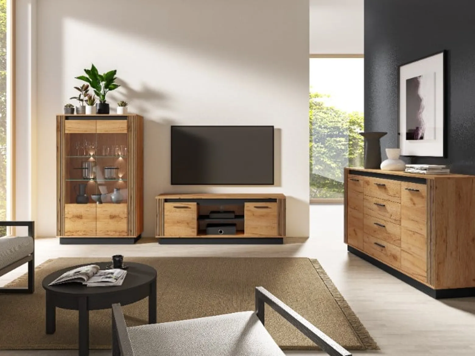 Szafa Dwudrzwiowa Na Ubrania URSO Dąb Czarny Loft