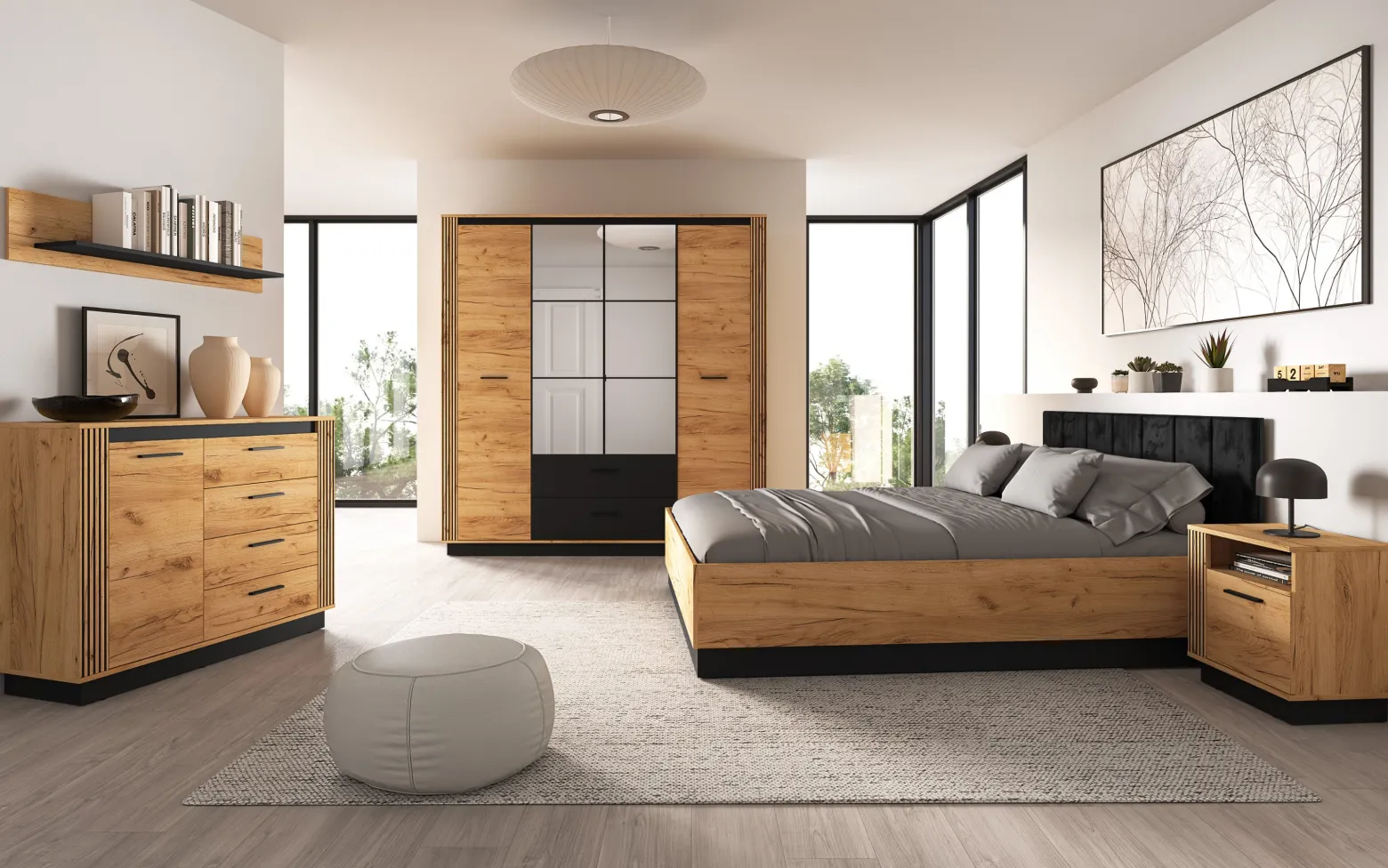Szafa Dwudrzwiowa Na Ubrania URSO Dąb Czarny Loft