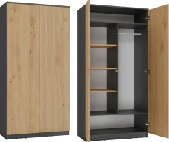 Szafa garderoba drzwi półki SD-90 antracyt dąb artisan