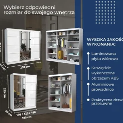 Szafa garderoba przesuwna BRENT 160 cm SUZAN POŁYSK ARTISAN
