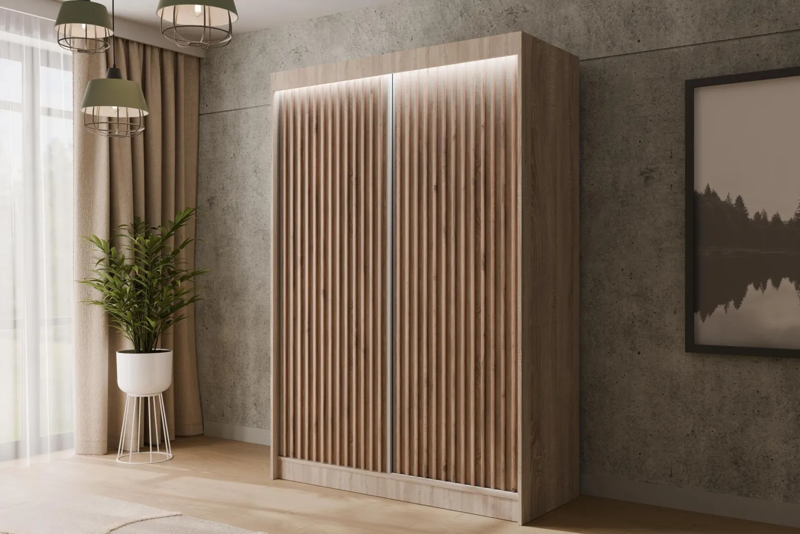 Szafa LED z drzwiami przesuwnymi i lamelami VILANv2 150 x 215 cm