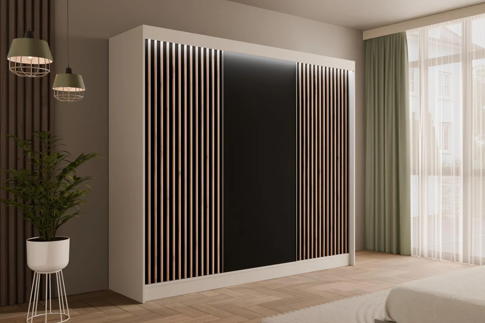 Szafa LED z drzwiami przesuwnymi i lamelami VILANv2 250 x 215 cm