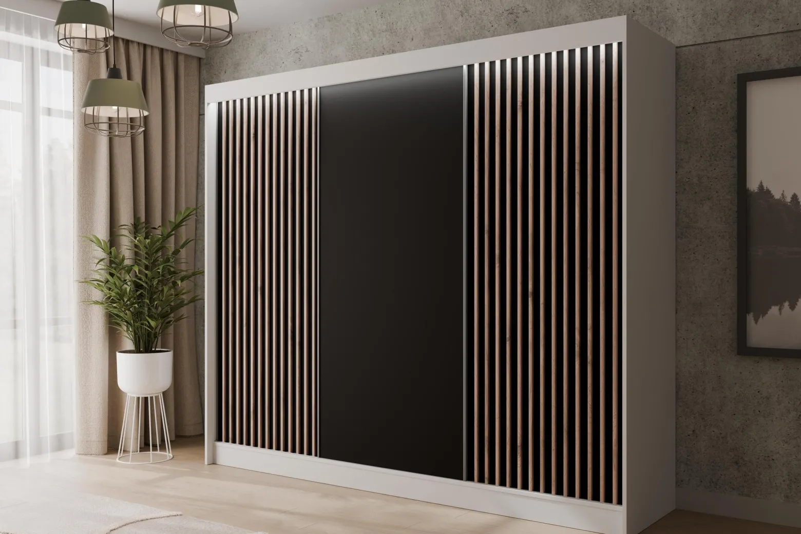 Szafa LED z drzwiami przesuwnymi i lamelami VILANv2 250 x 215 cm