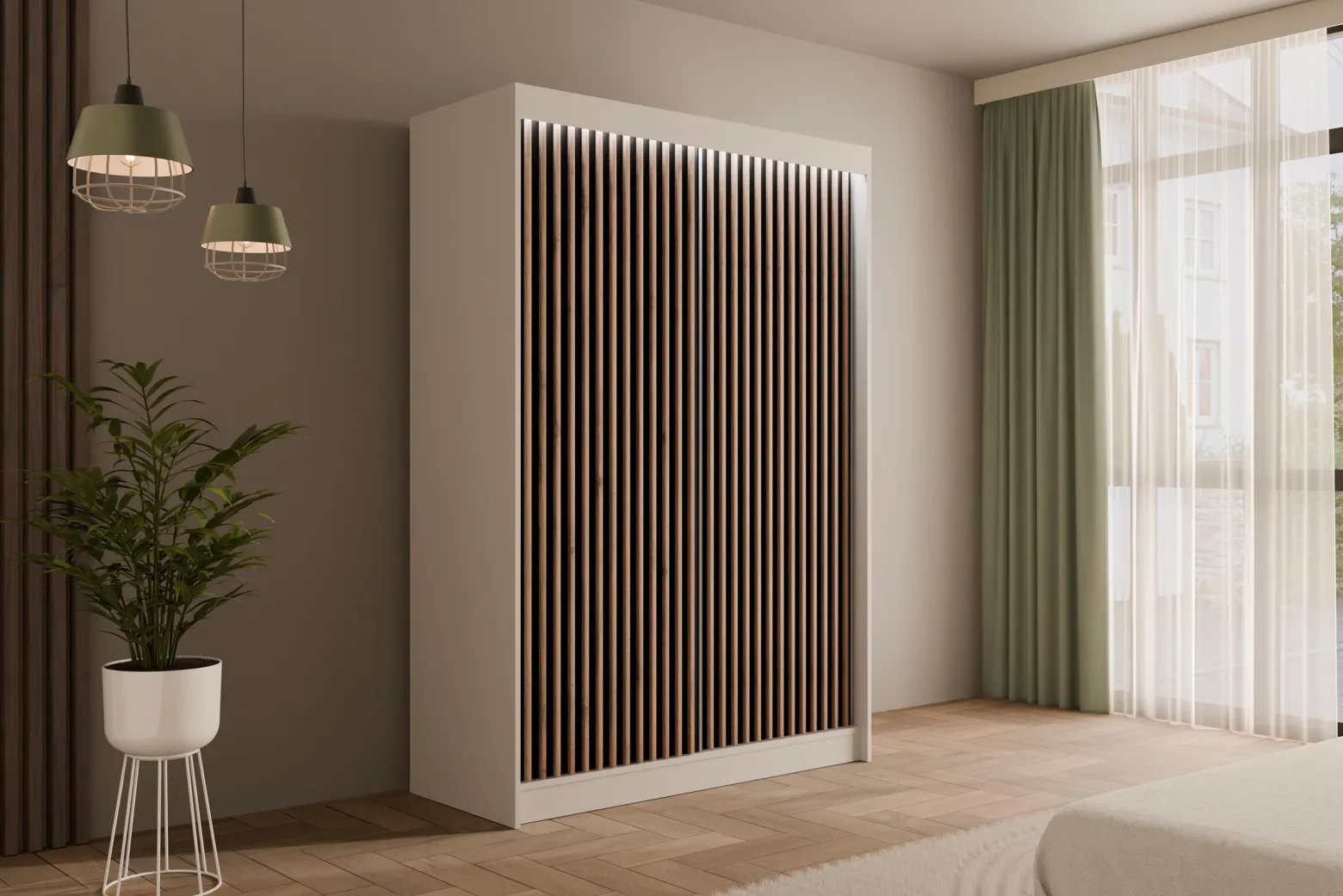 Szafa LED z drzwiami przesuwnymi i lamelami VILANv2 100 x 215 cm