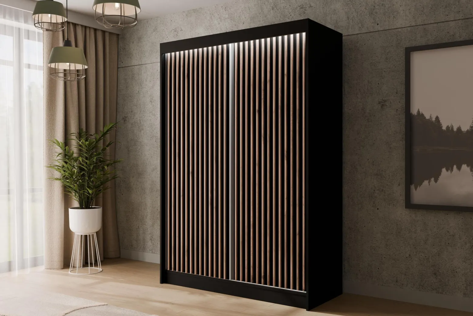 Szafa LED z drzwiami przesuwnymi i lamelami VILANv2 100 x 215 cm