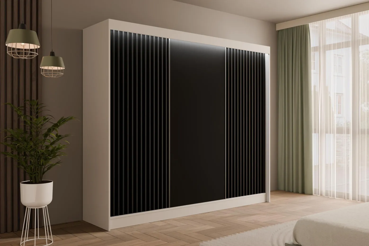 Szafa LED z drzwiami przesuwnymi i lamelami VILANv2 250 x 215 cm