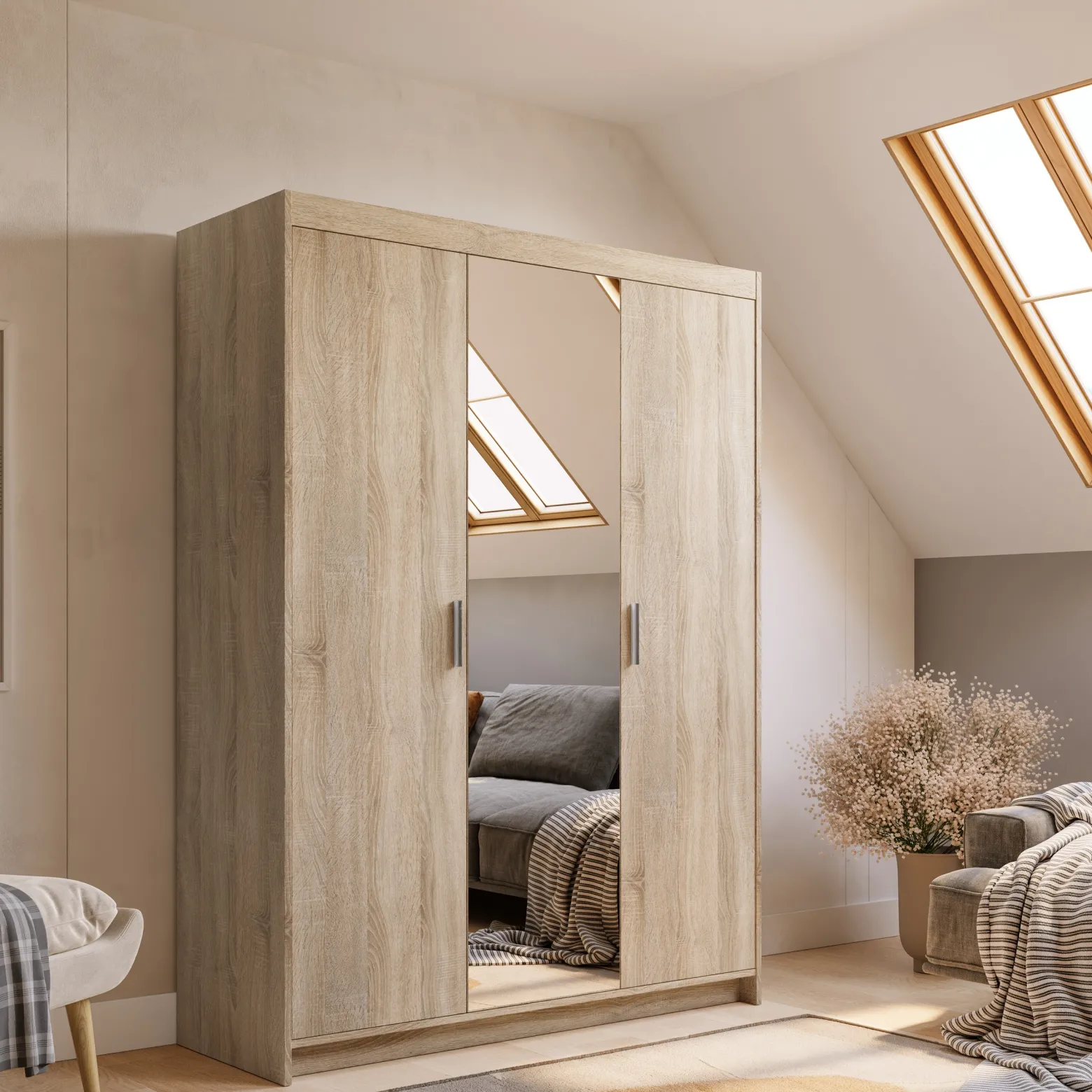 Szafa modułowa z lustrem 133 cm KUBA dąb sonoma