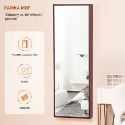 Szafa na biżuterię z lustrem LED 108cm montaż ścienny zamykana brązowa