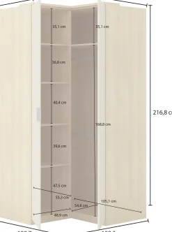 Szafa narożna 109 cm z półkami i drążkiem TERRA