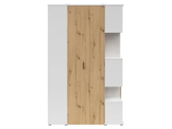 Szafa narożna lewostronna Homeland 136 cm garderoba z 2 drzwiami i 3 szufladami biały/dąb artisan