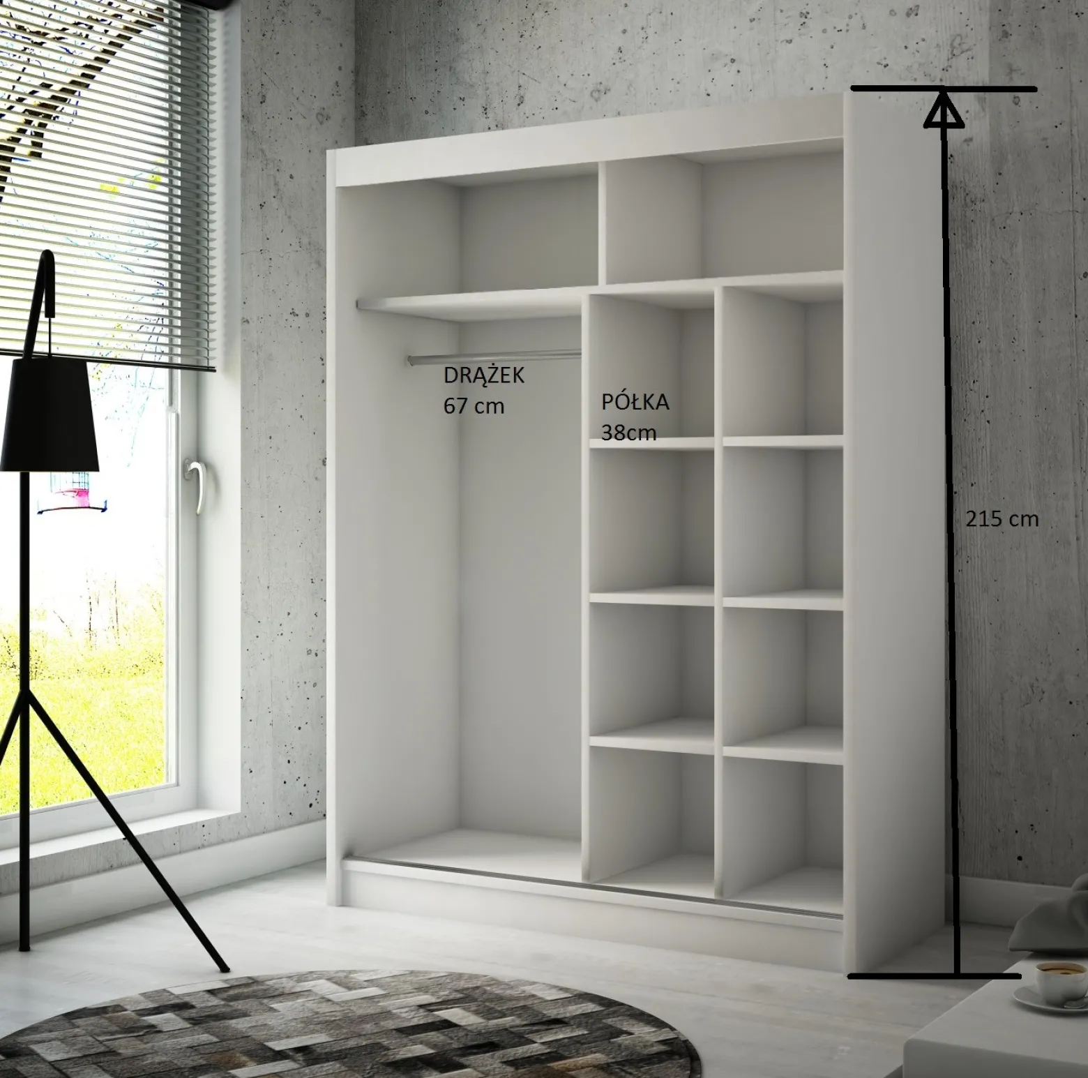 Szafa PAKO przesuwna z lustrem 150 cm - Czarna mat