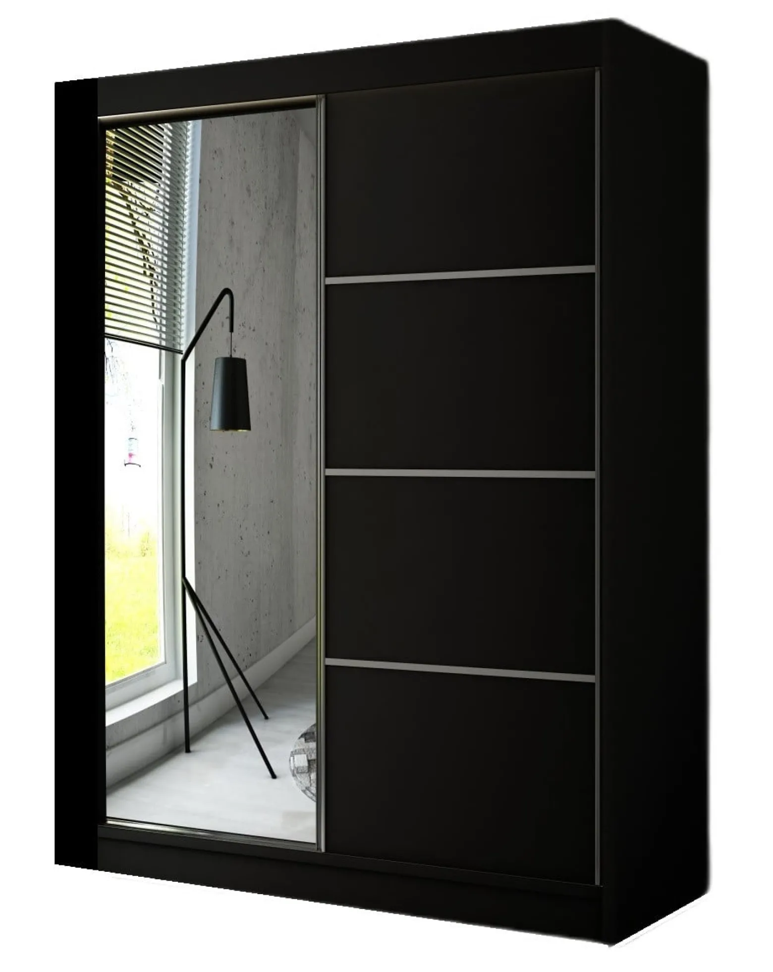 Szafa PAKO przesuwna z lustrem 150 cm - Czarna mat
