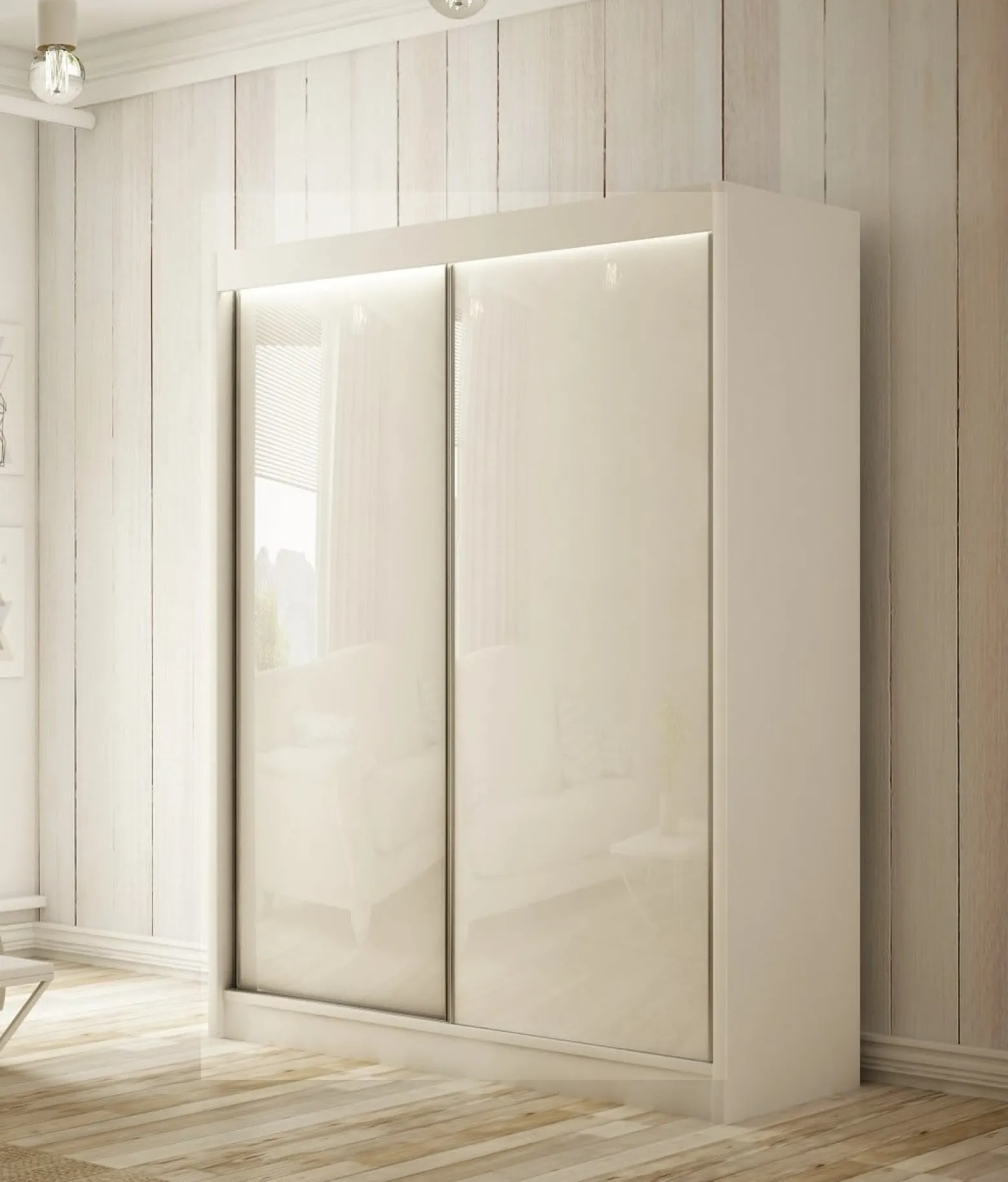 Szafa PEAK przesuwna 150 cm - Biała mat + lacobel biały