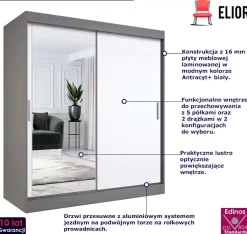 Szafa przesuwna antracyt + biały 180 cm - Joero