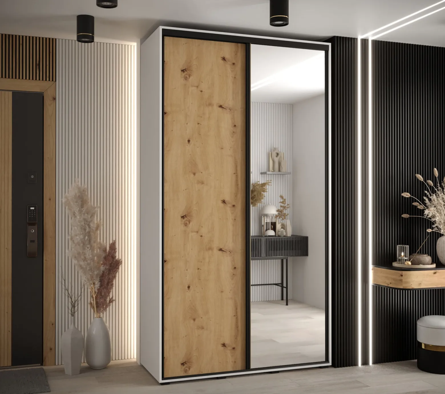 Szafa przesuwna 45 Cannes 3 130 biały+artisan+czarny