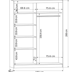Szafa przesuwna 150 cm z lustrem lamele FRAMIRE Rivano VIII artisan artisan