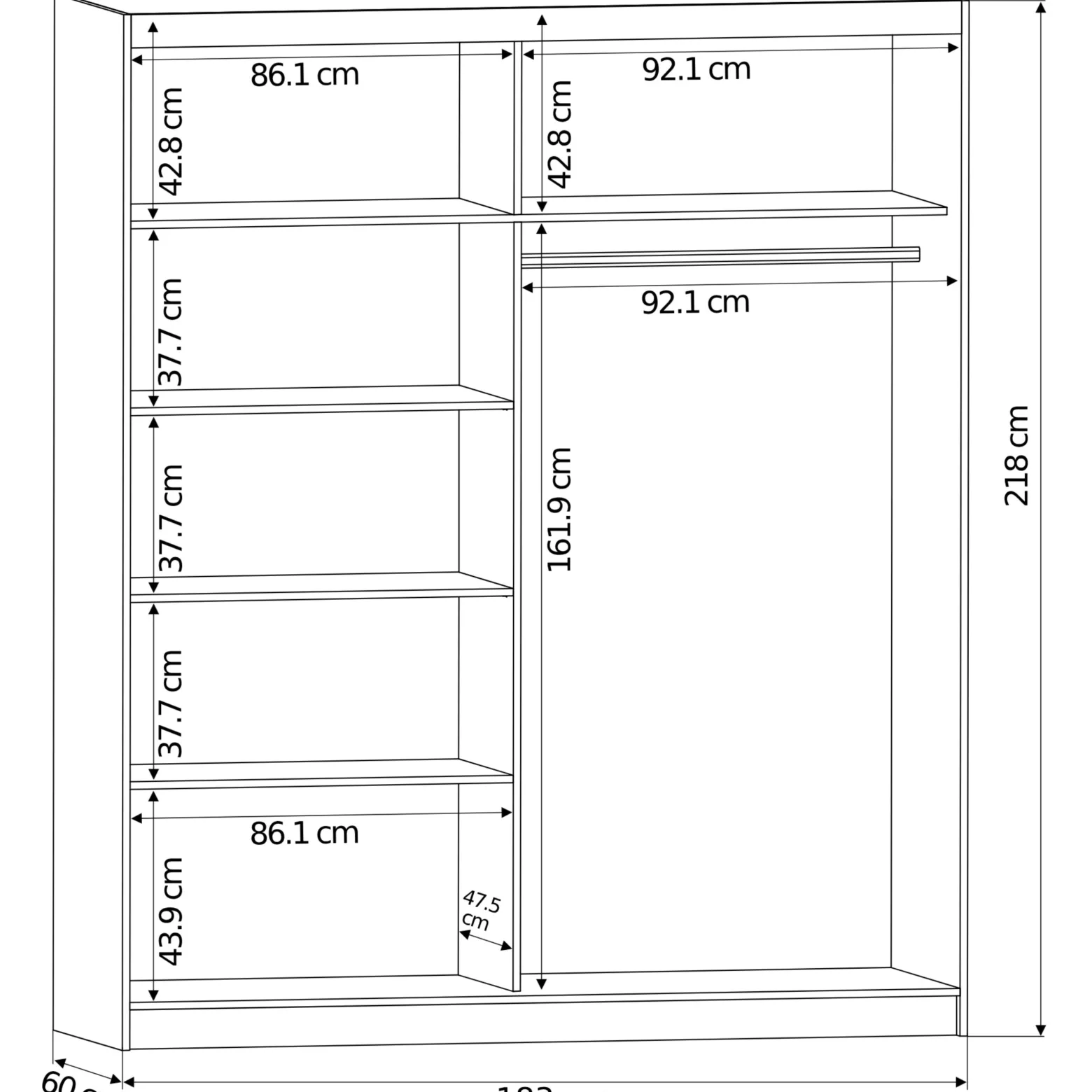 Szafa przesuwna 183 cm z lustrem szprosy FRAMIRE Luna I sonoma biały