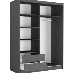 Szafa przesuwna 150 cm z lustrem szprosy FRAMIRE Rivano V antracyt biały