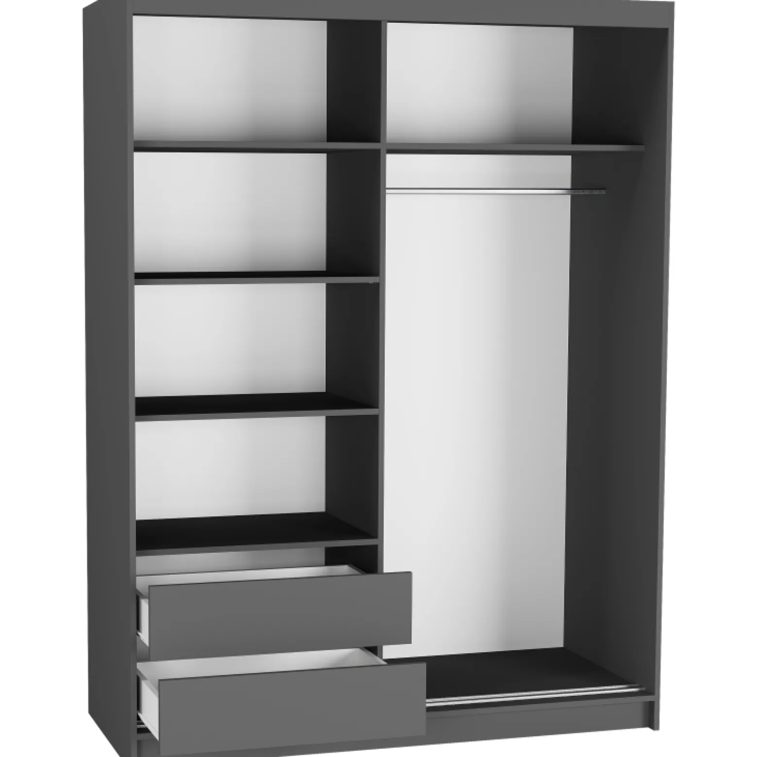 Szafa przesuwna 150 cm z lustrem szprosy FRAMIRE Rivano V antracyt biały