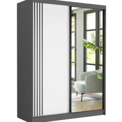 Szafa przesuwna 150 cm z lustrem szprosy FRAMIRE Rivano V antracyt biały