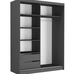 Szafa przesuwna 150 cm z lustrem szprosy FRAMIRE Rivano V antracyt biały