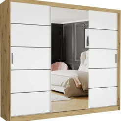 Szafa przesuwna 250 cm z lustrem szprosy FRAMIRE Norvio II artisan biały