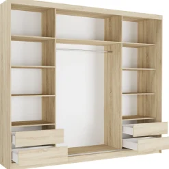 Szafa przesuwna 250 cm z lustrem szprosy FRAMIRE Norvio II artisan biały