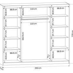 Szafa przesuwna 250 cm z lustrem szprosy FRAMIRE Norvio II artisan biały