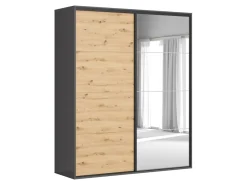 Szafa przesuwna Flex 200 cm z lustrem grafit/dąb artisan