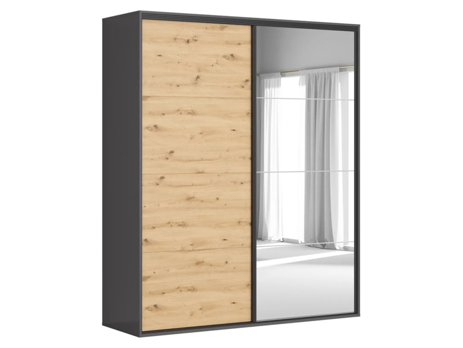 Szafa przesuwna Flex 200 cm z lustrem grafit/dąb artisan