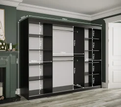 Szafa przesuwna Garderoba Marmur T 250 czarny + biały