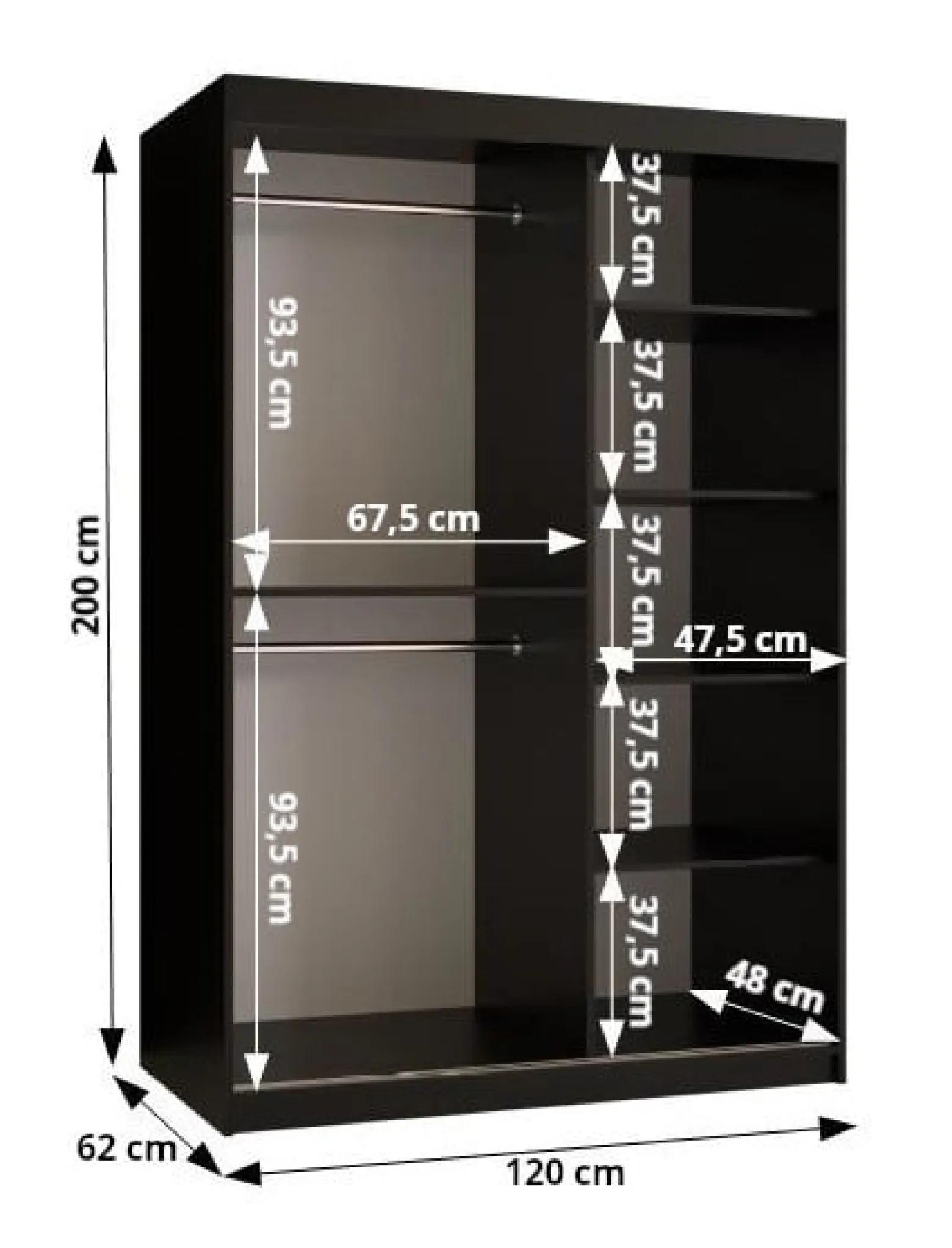 Szafa przesuwna Garderoba Riflo Wave 1 120 czarny + czarny