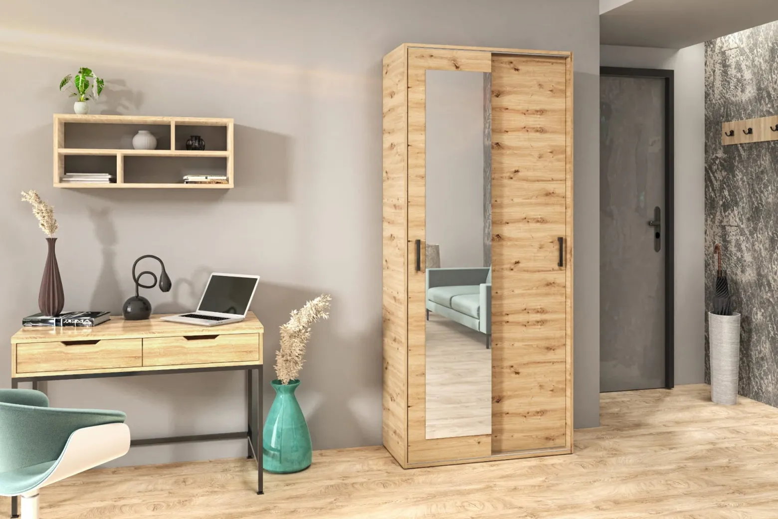 Szafa przesuwna LUMI 90 cm Artisan płytka