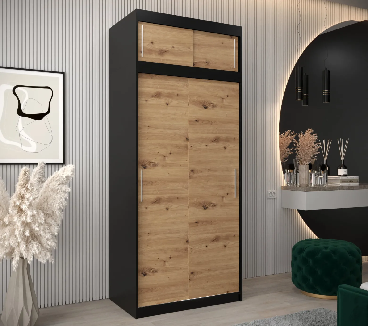 Szafa przesuwna Tokyo 100 czarny + artisan z nadstawką